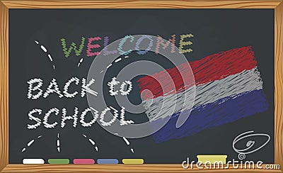 Back to school with learning and childhood concept. Banner with an inscription with the chalk welcome back to school and the Nethe Stock Photo