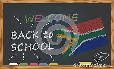 Back to school with learning and childhood concept. Banner with an inscription with the chalk welcome back to school and the South Stock Photo