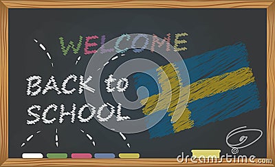 Back to school with learning and childhood concept. Banner with an inscription with the chalk welcome back to school and the Swede Stock Photo