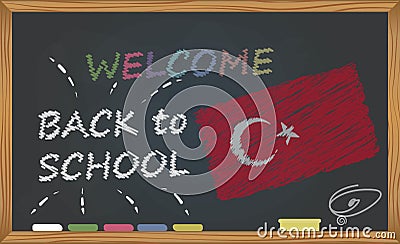 Back to school with learning and childhood concept. Banner with an inscription with the chalk welcome back to school and the Turke Stock Photo