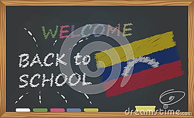 Back to school with learning and childhood concept. Banner with an inscription with the chalk welcome back to school and the Venez Stock Photo