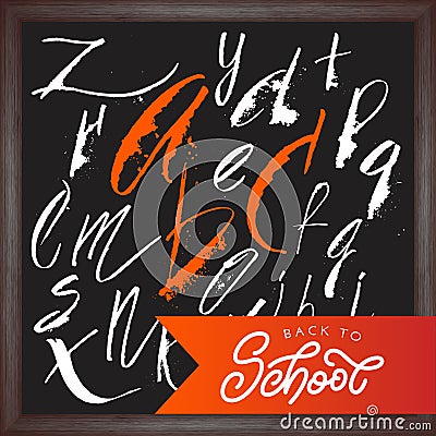 Back to school lettering with grunge alphabet on chalkboard back Vector Illustration