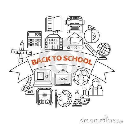 Back To School Linear Icons Vector Illustration