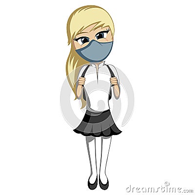 Back to school - COVID edition with a blonde girl Vector Illustration