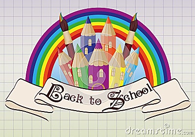 Back to School. Magic school castle card Vector Illustration