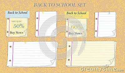 Back to school note paper savings collection Vector Illustration