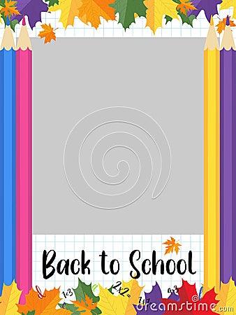 Back to school photo booth prop. School Educational party photo frame Vector Illustration