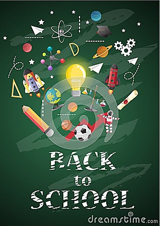 Back to school of poster and banner and green background for education related. Vector Illustration