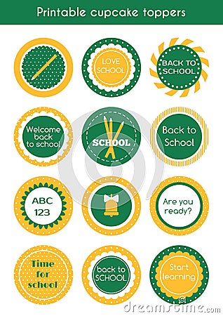 Back to school printable cupcake toppers Vector Illustration