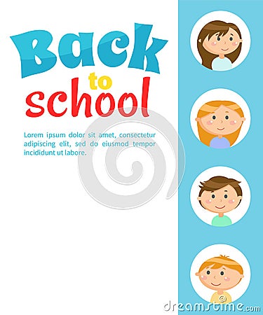 Back to School Pupils Classmates at Poster Text Vector Illustration