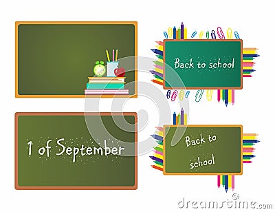 Back to school. The inscription on the board for the first of September. Soon to school. A school board with an inscription. Vector Illustration