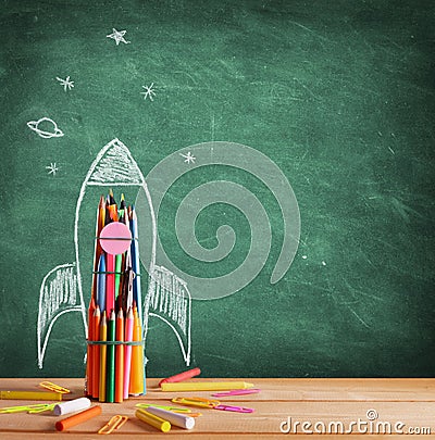 Back To School - Rocket Sketch Stock Photo