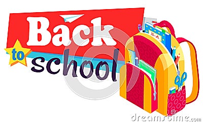 Back to School, Rucksack with Books and Textbooks Vector Illustration