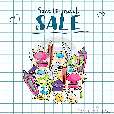 Back to school sale doodle clip art greeting card Vector Illustration