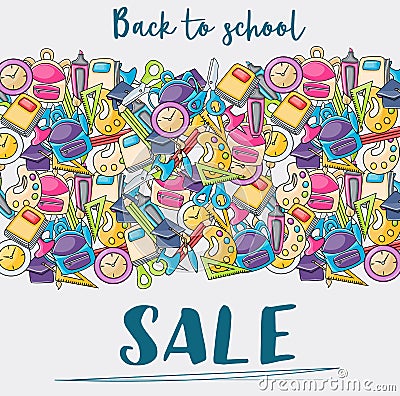 Back to school sale doodle clip art greeting card Vector Illustration