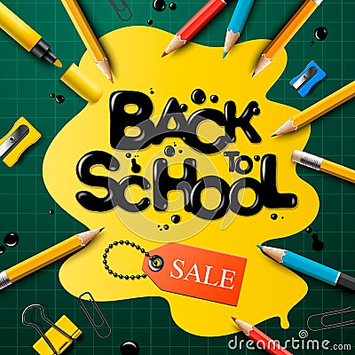 Back to school sale poster and banner with colorful pencils and elements for retail marketing promotion and education Vector Illustration