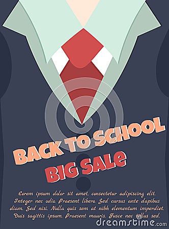 Back to school sale poster with text and school uniform Vector Illustration