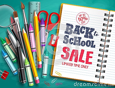 Back to school sale vector banner design with school supplies, education elements Vector Illustration