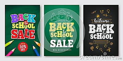 Back to school sale vector set of poster and banner with colorful title Vector Illustration