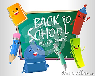 Back to school with schoo elements and stationery Vector Illustration