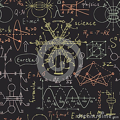 Back to School: science lab objects. Doodle vintage sketches style seamless pattern. Vector Illustration