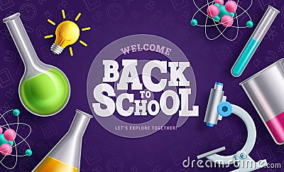 Back to school science vector design. Welcome back to school text with science laboratory tools and elements Vector Illustration