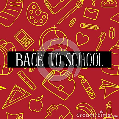 Back to school seamless hand drawn pattern with doodle many objects of student life.. Vector Illustration