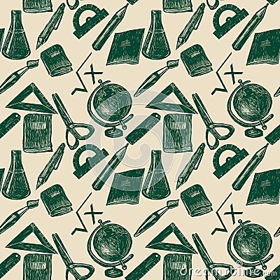 Back to school seamless hand drawn pattern. Stock Photo