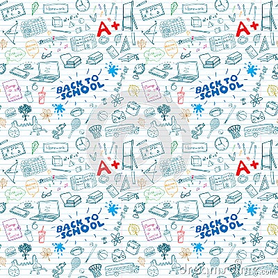 Back to School seamless pattern with Hand-Drawn Doodles. sketch element background Vector Illustration Vector Illustration