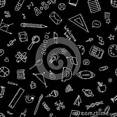 Back to school seamless pattern with hand drawn educational school elements. Welcome back background Vector Illustration