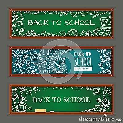 Back to school. Set with banners on education theme for web site Vector Illustration