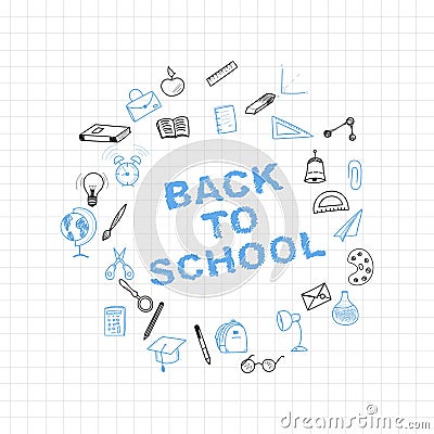 Back to school. Set of drawing elements with a sheet in a box. for education with endolar accessories. Vector illustration. Cartoon Illustration