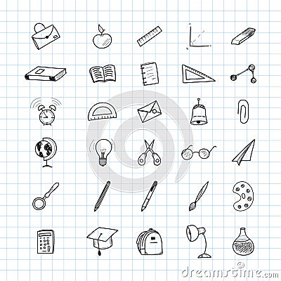 Back to school. Set of drawing elements with a sheet in a box. for education with endolar accessories. Vector illustration. Cartoon Illustration