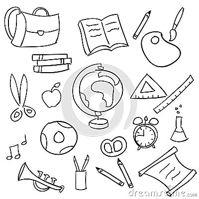 Back to school - set of school doodle Cartoon Illustration