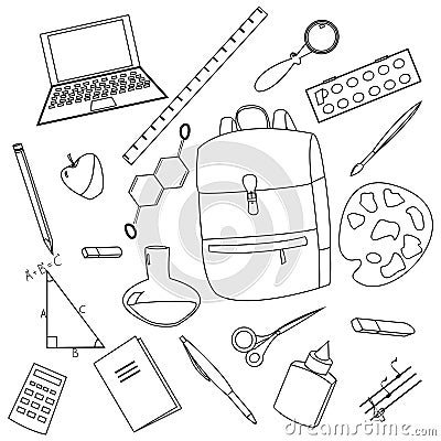 Back to School, Set of School Supplies Vector Illustration Vector Illustration