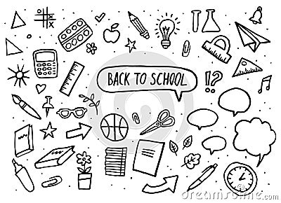 Back to school set. Vector Lettering and hand-drawn graphic. Education items. Vector illustration Vector Illustration