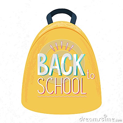 Yellow backpack with colorful welcome text sign - back to school. 1 September sale. Vector Illustration