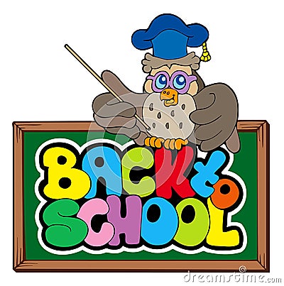 Back to school sign with owl lector Vector Illustration