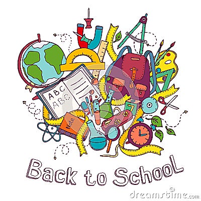 Back to school - Sketch colored illustration of education objects Vector Illustration