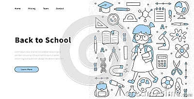 Back to school sketch hand drawing web banner Vector Illustration