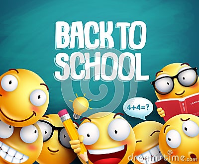 Back to school smileys vector design. Yellow student emoticons Vector Illustration