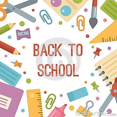 Back to school, stationery flat icons banner Vector Illustration