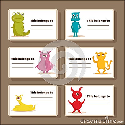 Back to school stickers with cute monsters Vector Illustration