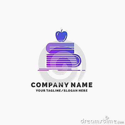 back to school, school, student, books, apple Purple Business Logo Template. Place for Tagline Vector Illustration