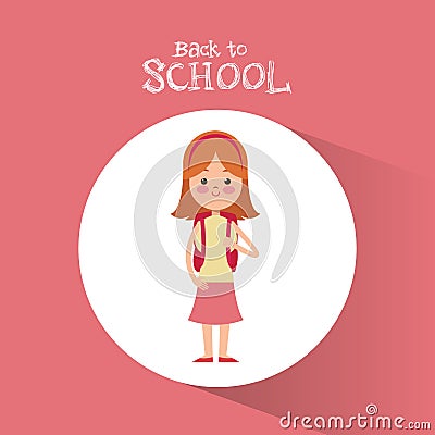 Back to school student girl diadem pink skirt backpack Vector Illustration