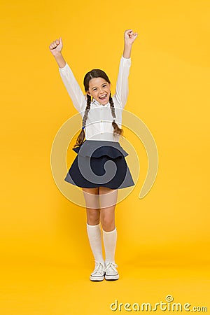 Back to school. Student little kid adores school. Emotional schoolgirl. Celebrate knowledge day. September time to study Stock Photo