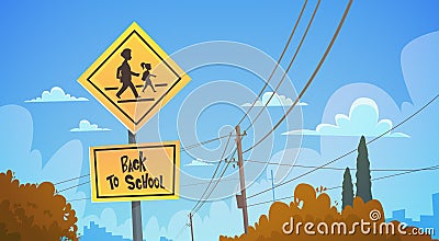 Back To School Study Road Sign Over Blue Sky Vector Illustration