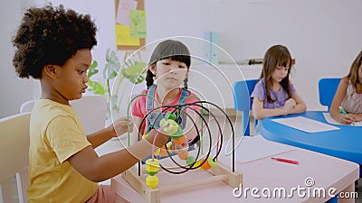 Back to school and summer course. Little children learning kindergarten Stock Photo