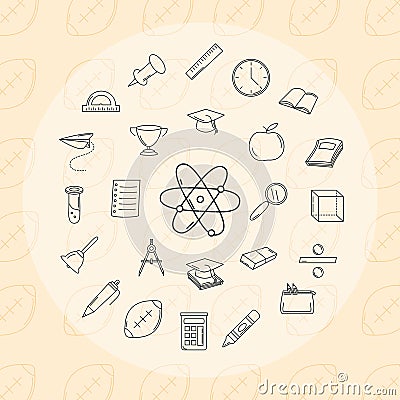 Back to school, supplies elementary education line icons style collection Vector Illustration