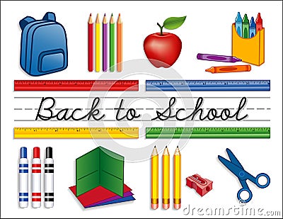 Back to School Supplies Whiteboard Vector Illustration